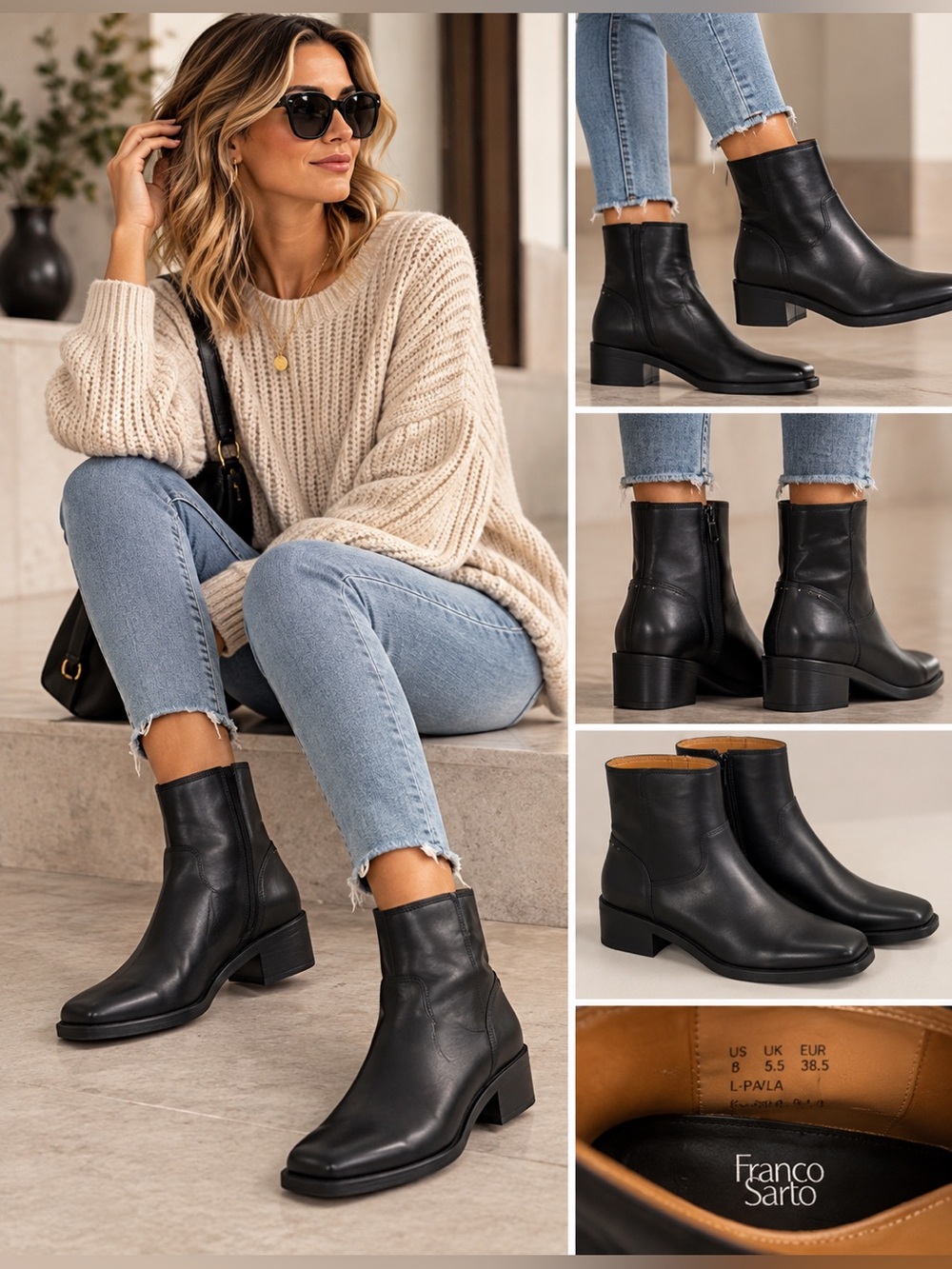 Black Leather women’s Ankle Boots